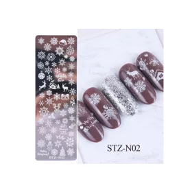   Placă pentru stampilare unghii 4x12cm STZ-N02 Fulgi de zăpadă de Crăciun