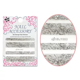 Autocolant cu efect acrilic 3D  HBJY003-S Dantelă argintie