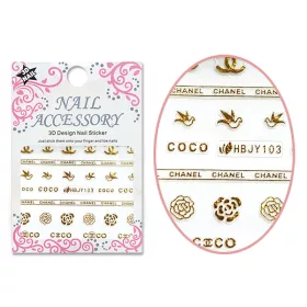 Autocolant cu efect acrilic 3D  HBJY103-G Logo Chanel auriu