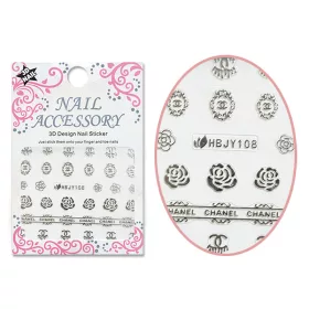   Autocolant cu efect acrilic 3D  HBJY108-S Logo Chanel argintiu
