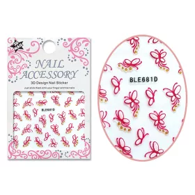 Autocolant cu efect acrilic 3D  BLE-681D Fluturi roz