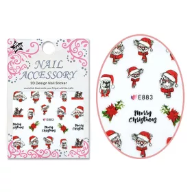   Autocolant cu efect acrilic 3D  E883 Animale cu căciuli de Mos Crăciun