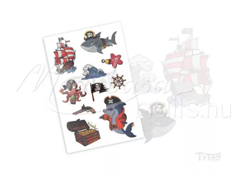 Tatuaj autocolant  EC-244 Pirați, rechini si cufăr cu comori